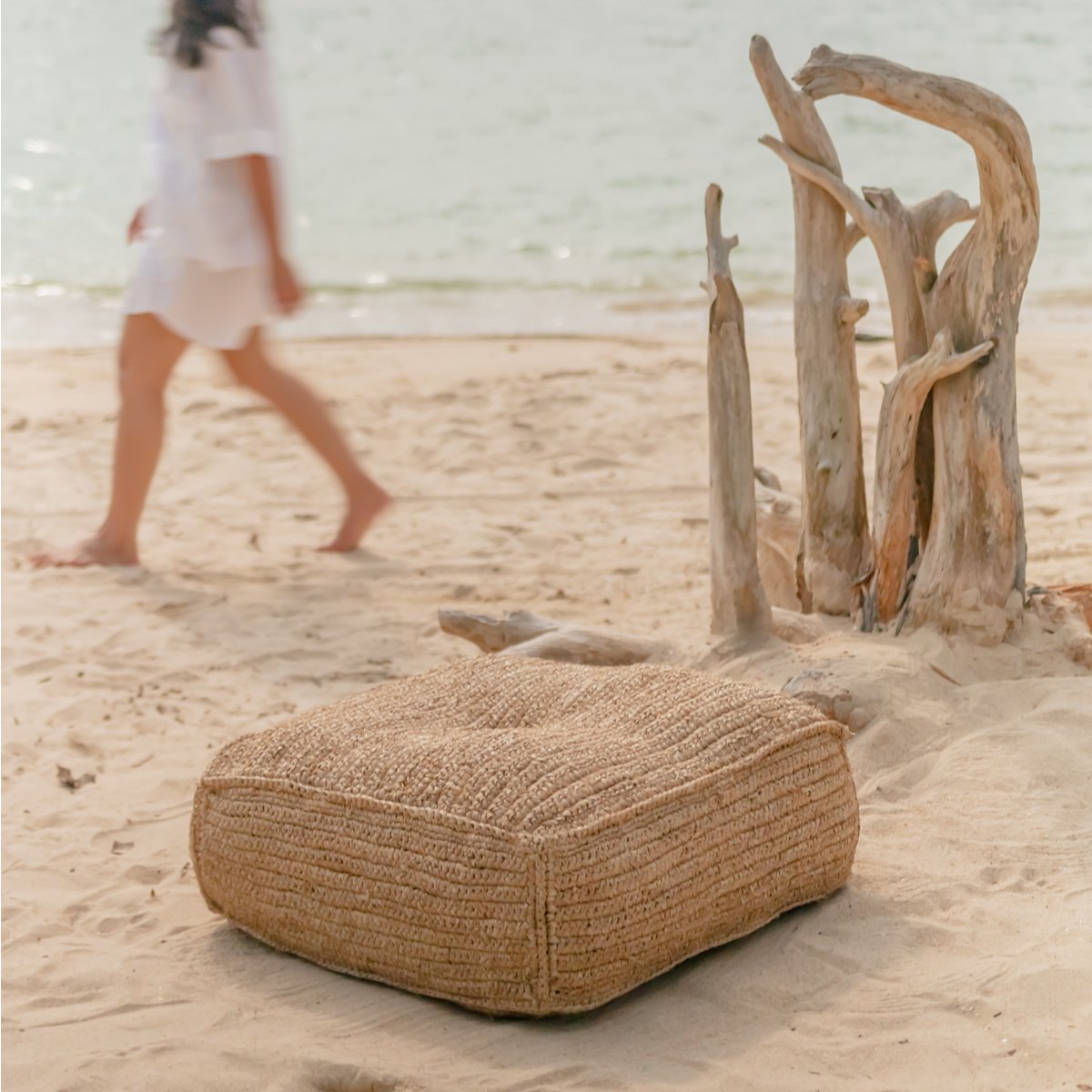 Raffia pouf PADAR, square