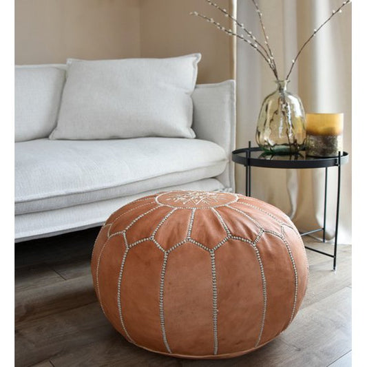 Lederhocker, Pouf - naturbraun (XL)