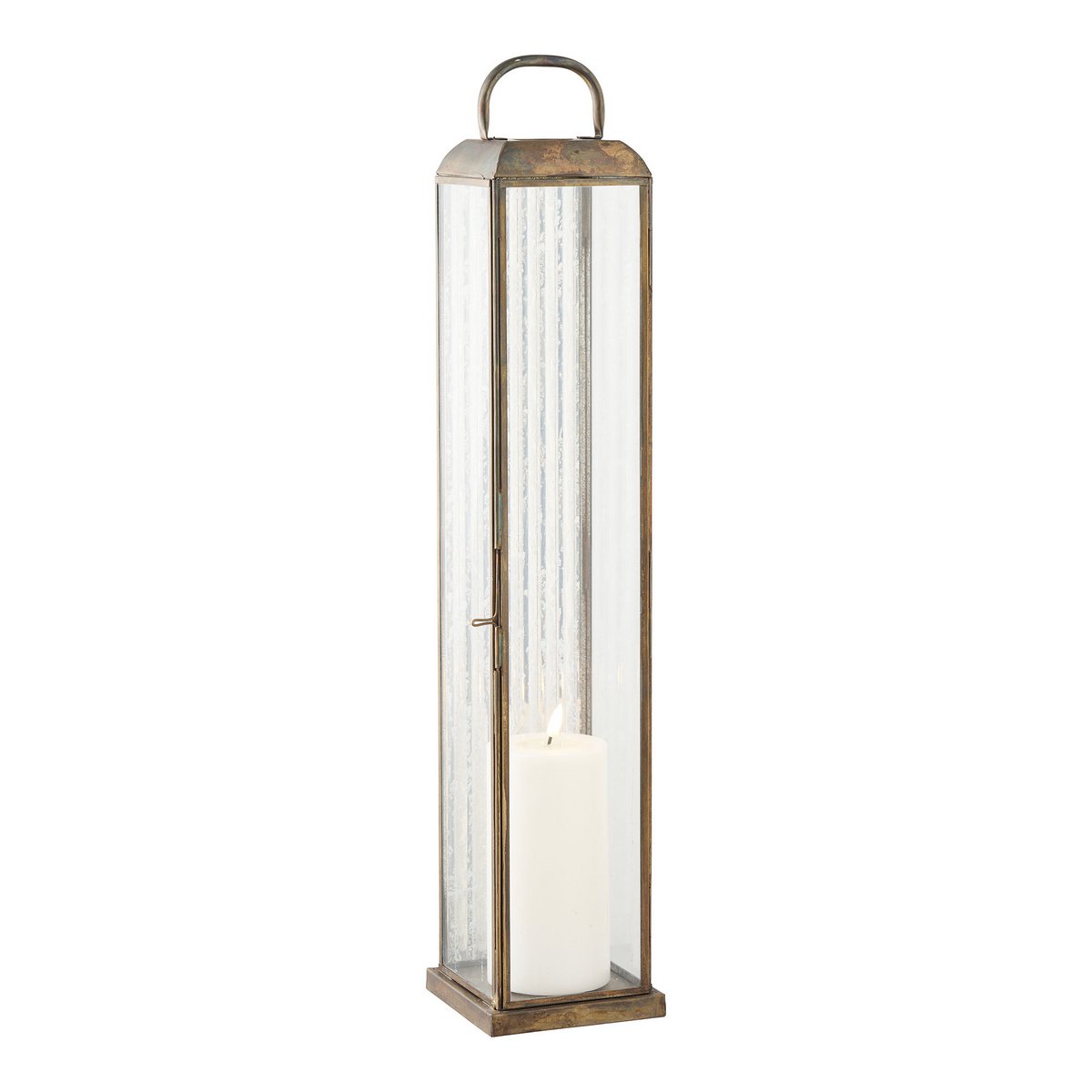 Laterne 'Herslev' - Glas/Metall, Antik-Messing-Optik, 12x12x60 cm