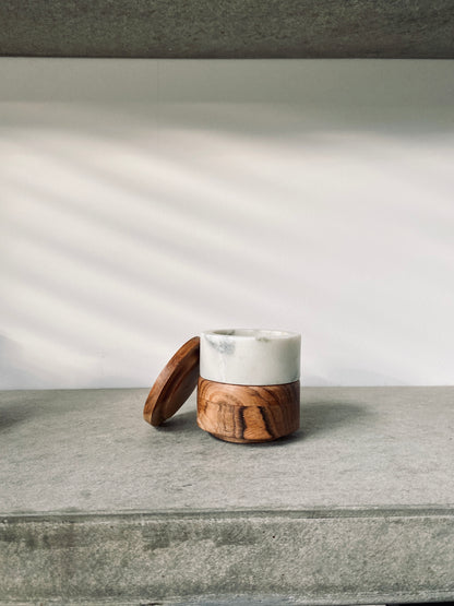 Marble Box mit Holzdeckel, rund