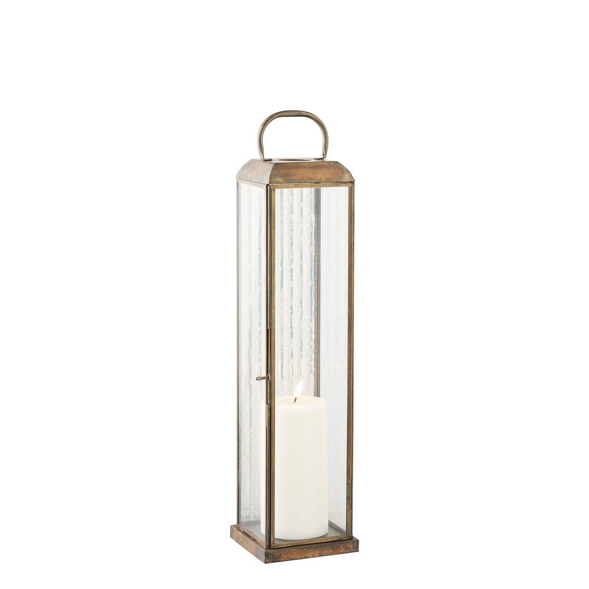 Laterne 'Herslev' - Glas/Metall, Antikmessing-Optik, 12x12x49 cm