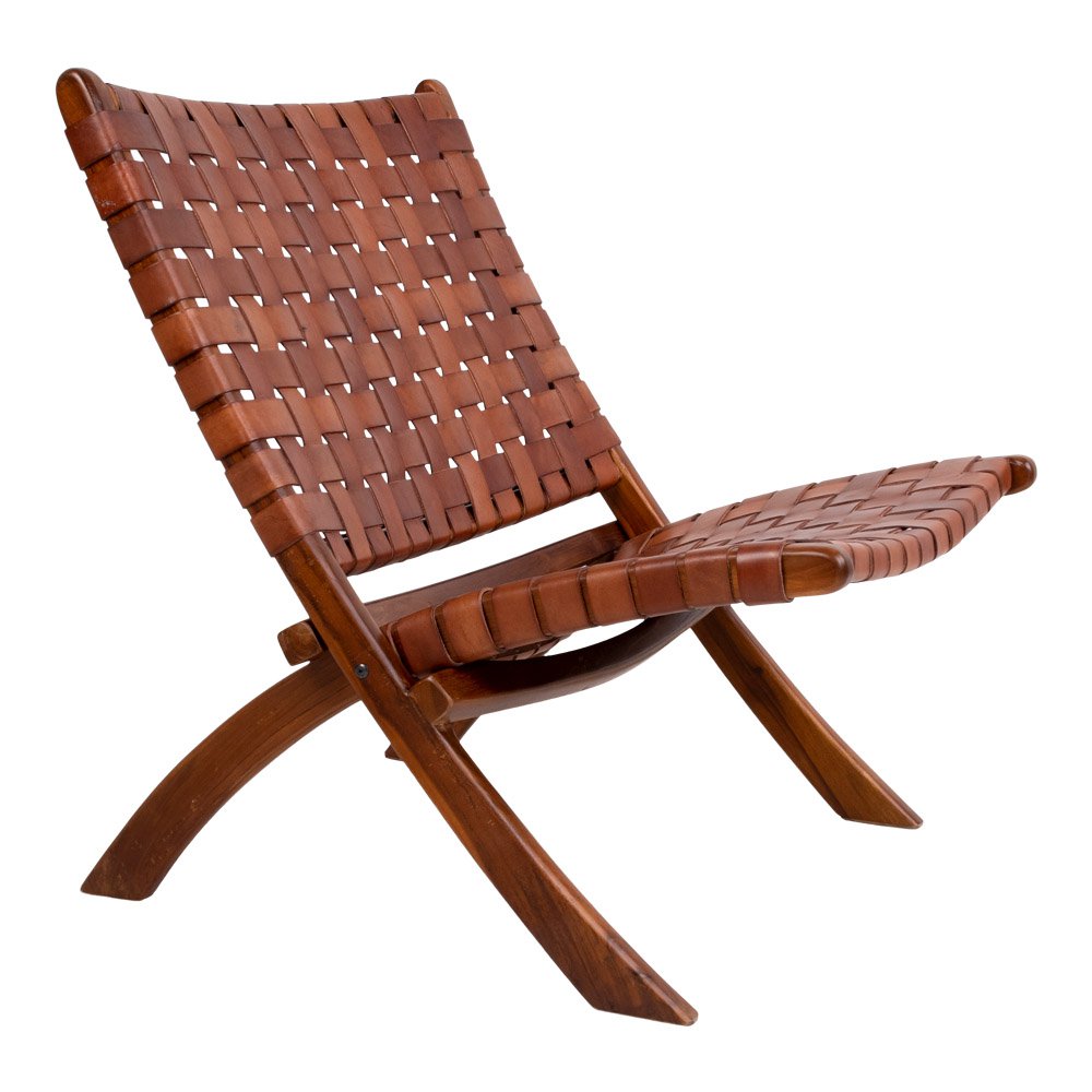 Klappstuhl 'Perugia' - Teakholz, Leder Braun