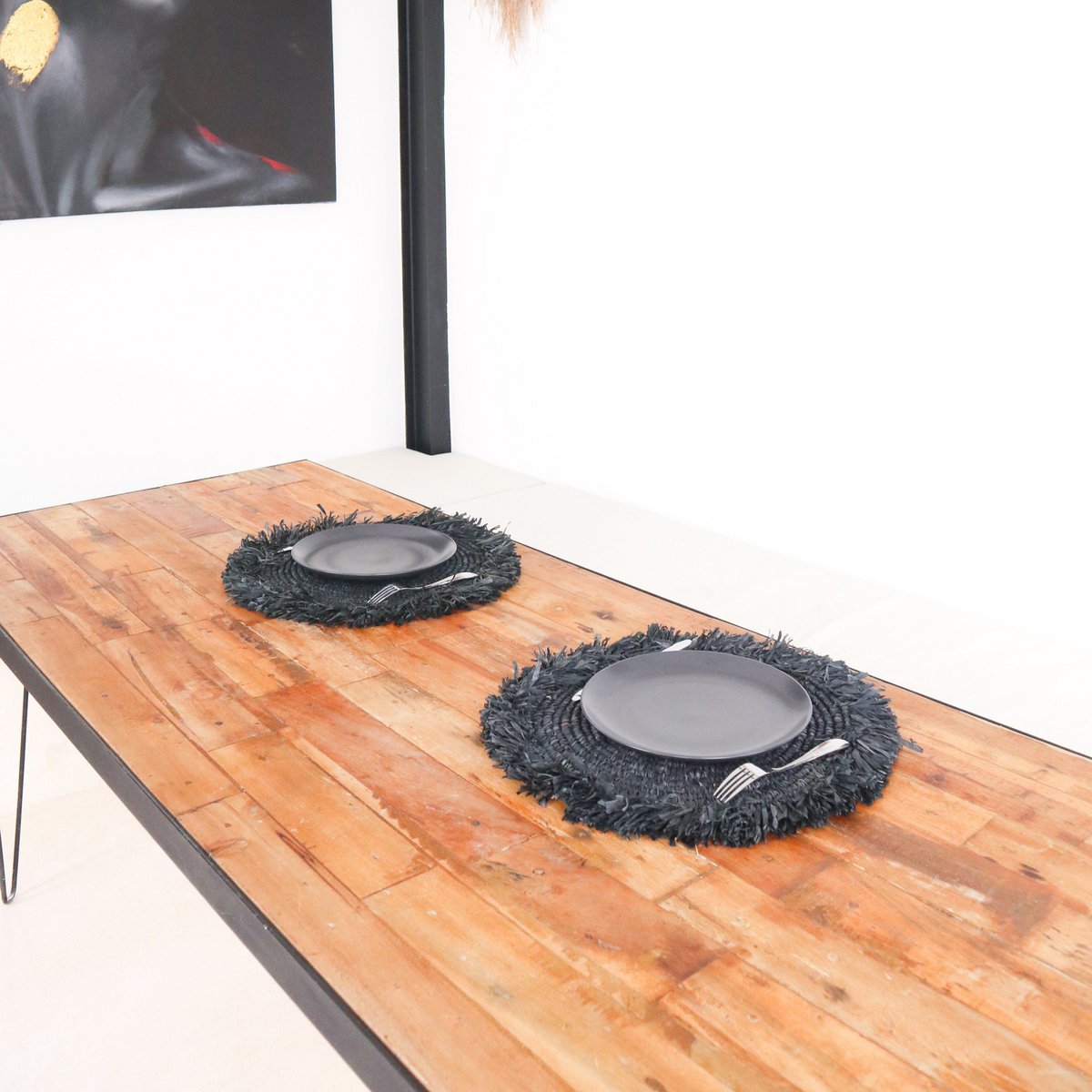 Boho table set (set of 2, 4 or 6) AMBON made of raffia in black-anthracite