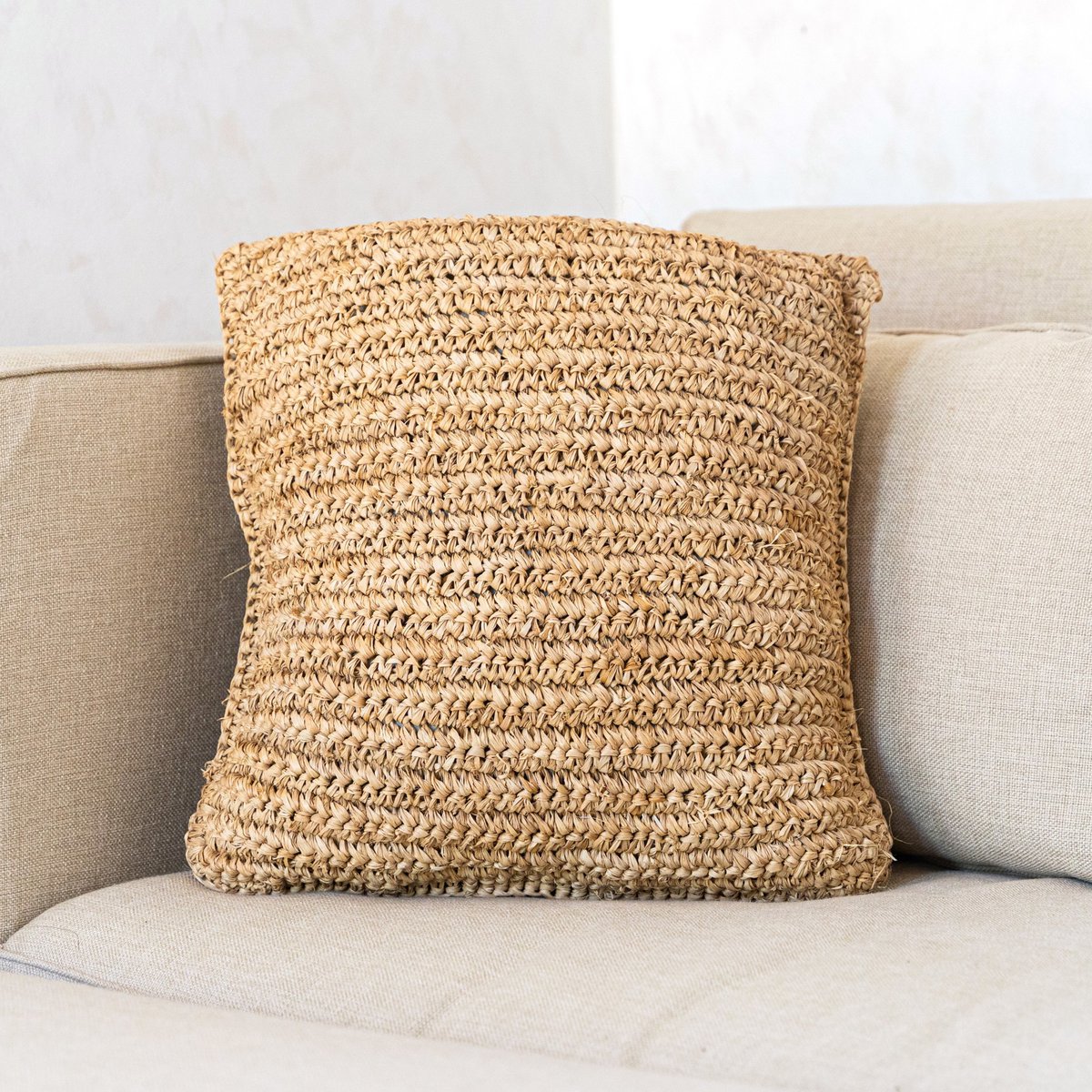 Kissen aus Raffia - 40x40  Natural beige, handgefertigt
