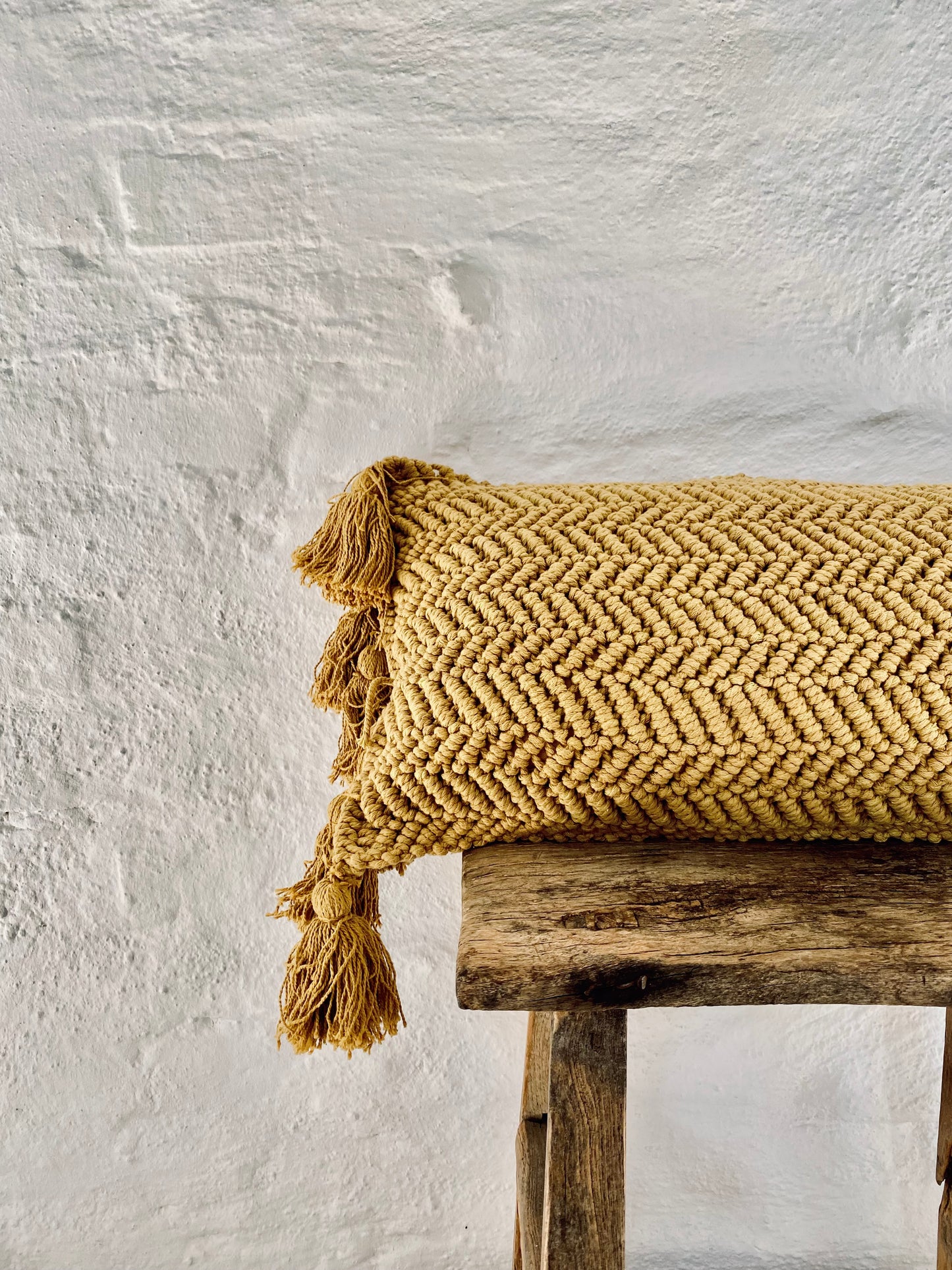 Cushion with tassels, long - ochre, 60 x 30 cm