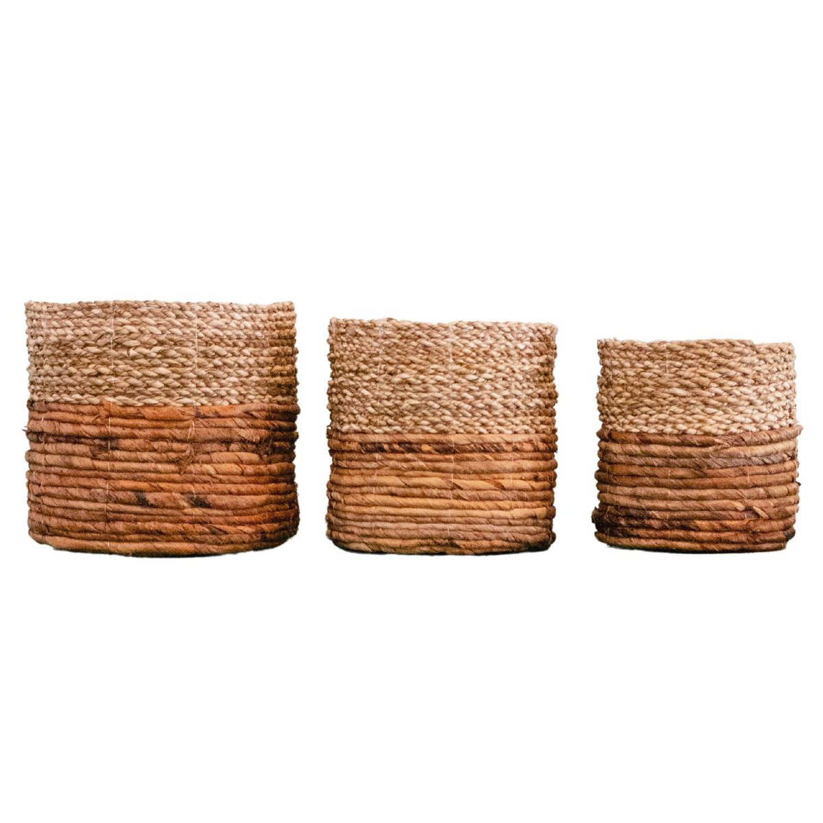 Kleiner Seegraskorb 'Bhinneka' (zweifarbig) - Pflanzenkorb, Gewebter Boho-Korb