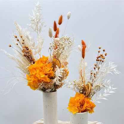 Spring awakening: enchanting dried flower bouquet with orange hydrangea