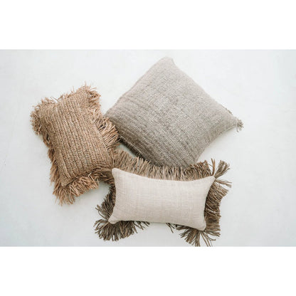Raffia Kissenbezug, Bast mit Fransen - 30x50