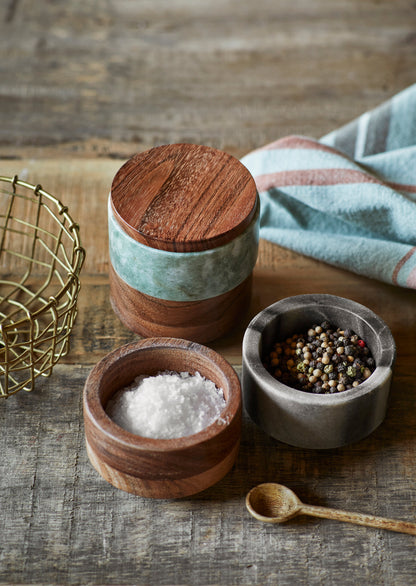 Marble Box with wooden lid, round 