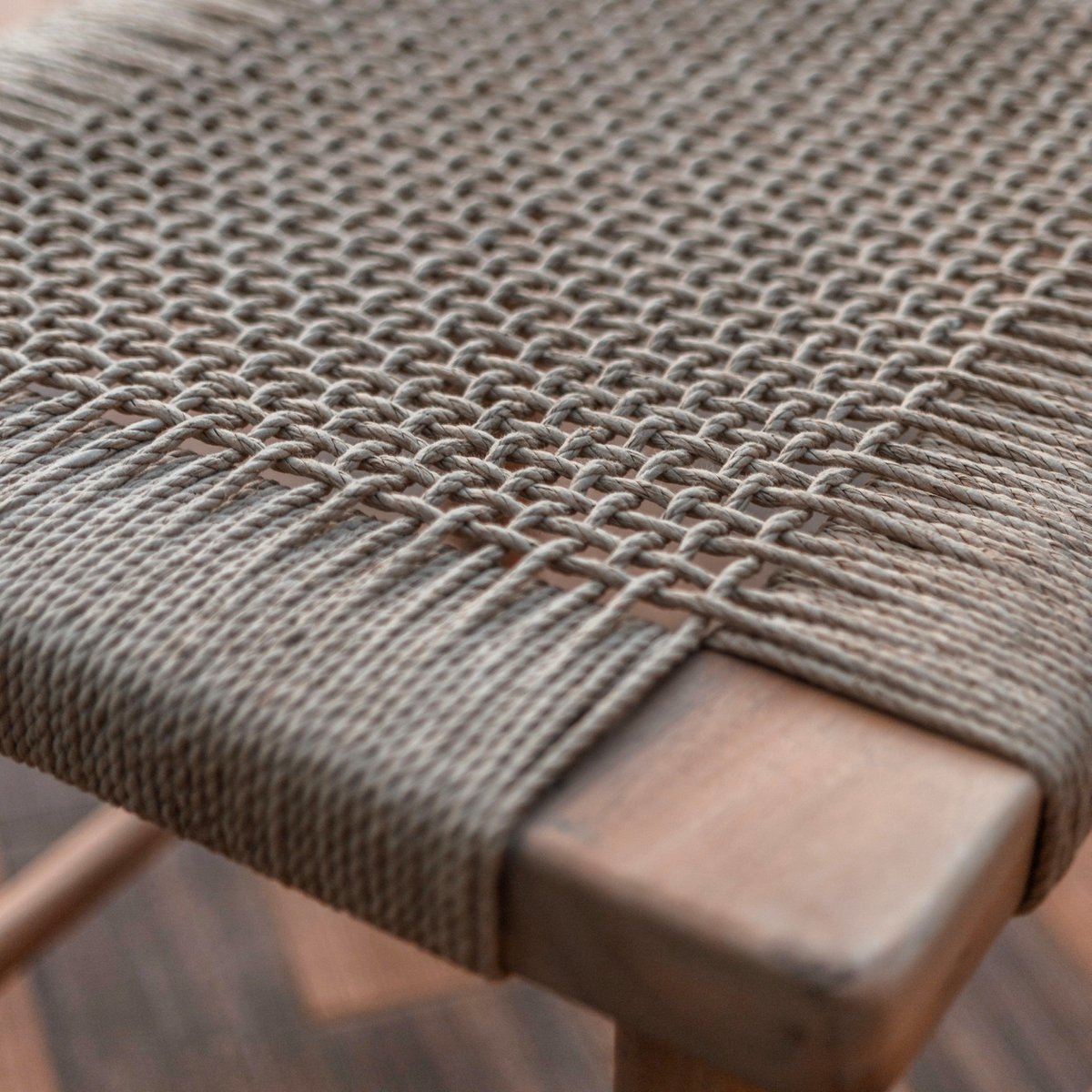 Wooden stool SUNDA made of Trembesi, seat made of woven recycled paper