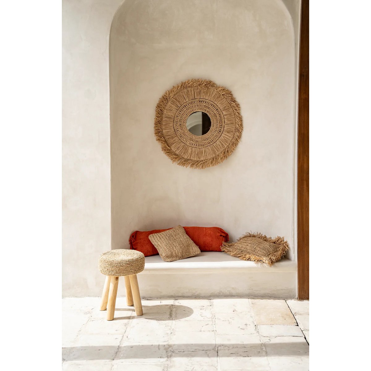 The square cushion cover “Bast Flores”, natural 40 x 40