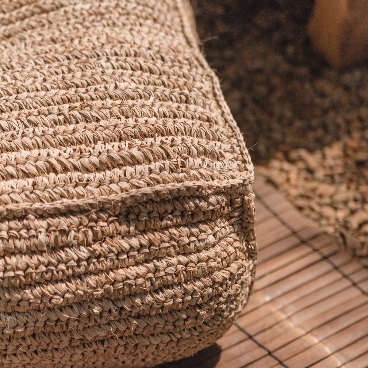 Raffia pouf PADAR, square