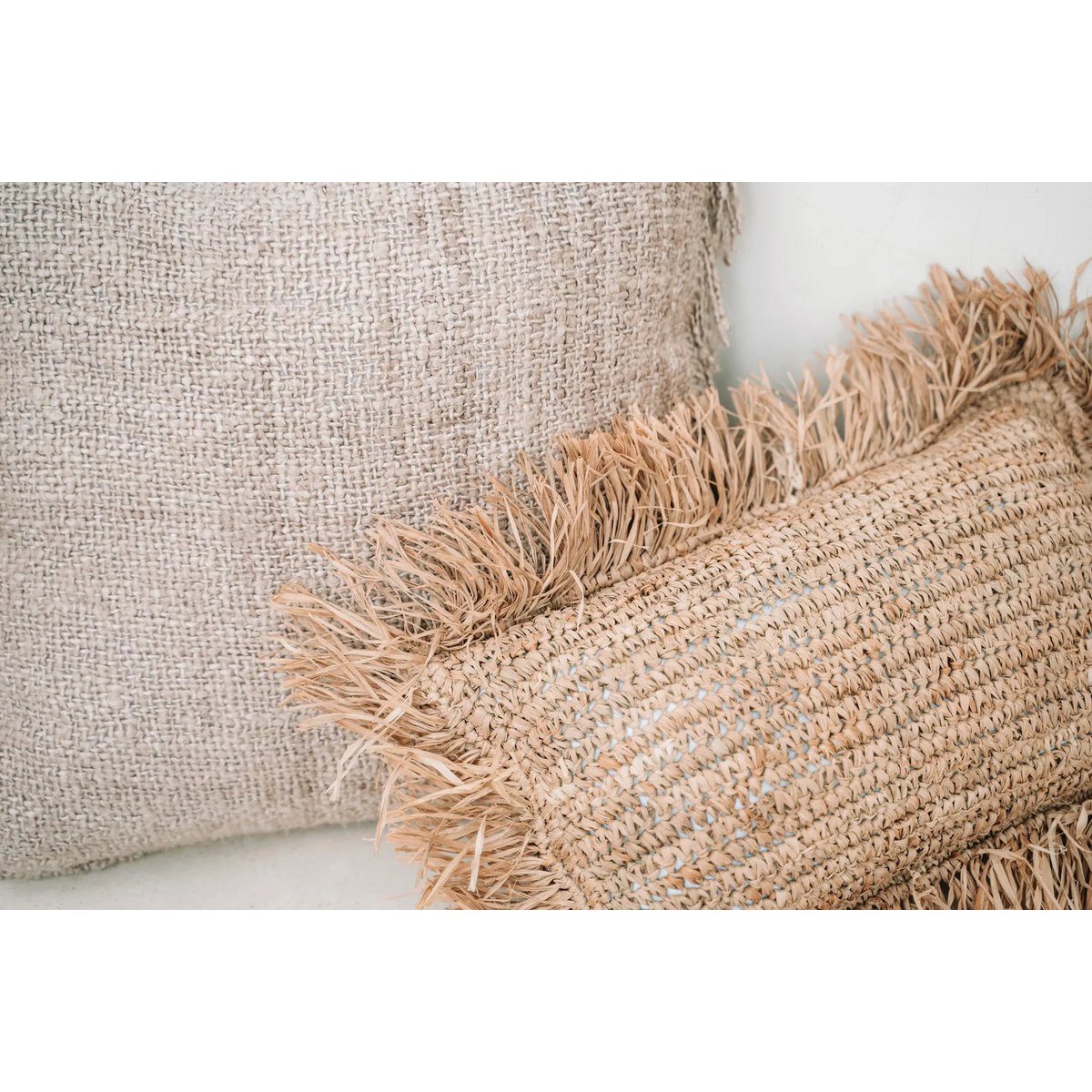 Raffia Kissenbezug, Bast mit Fransen - 30x50