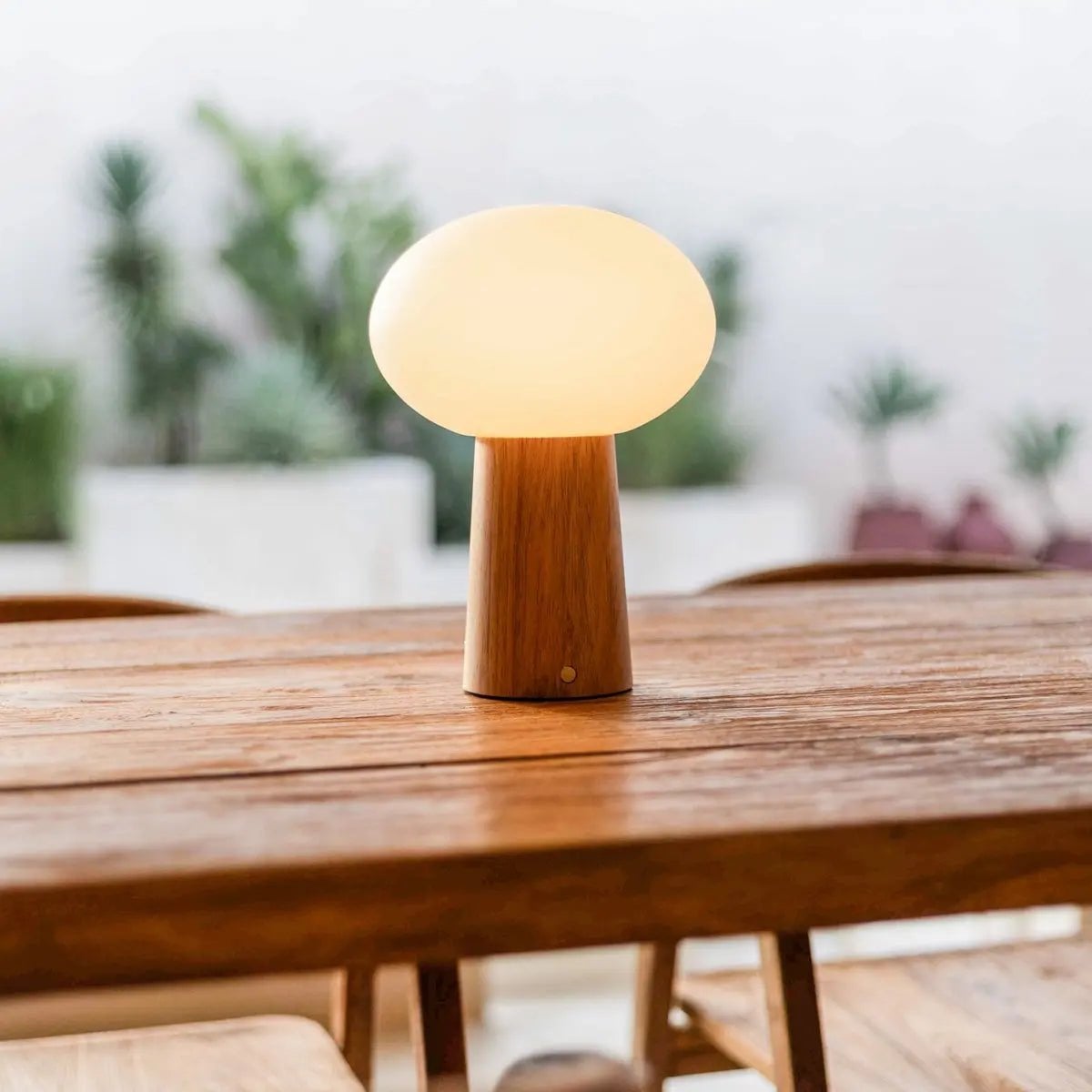 Table lamp 'Max' made of wood with glass shade - rechargeable, dimmable
