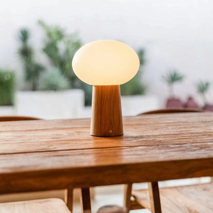 Table lamp 'Max' made of wood with glass shade - rechargeable, dimmable