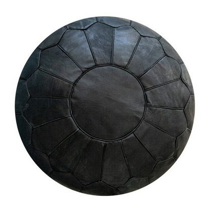 Lederhocker, Pouf - schwarz (XL)