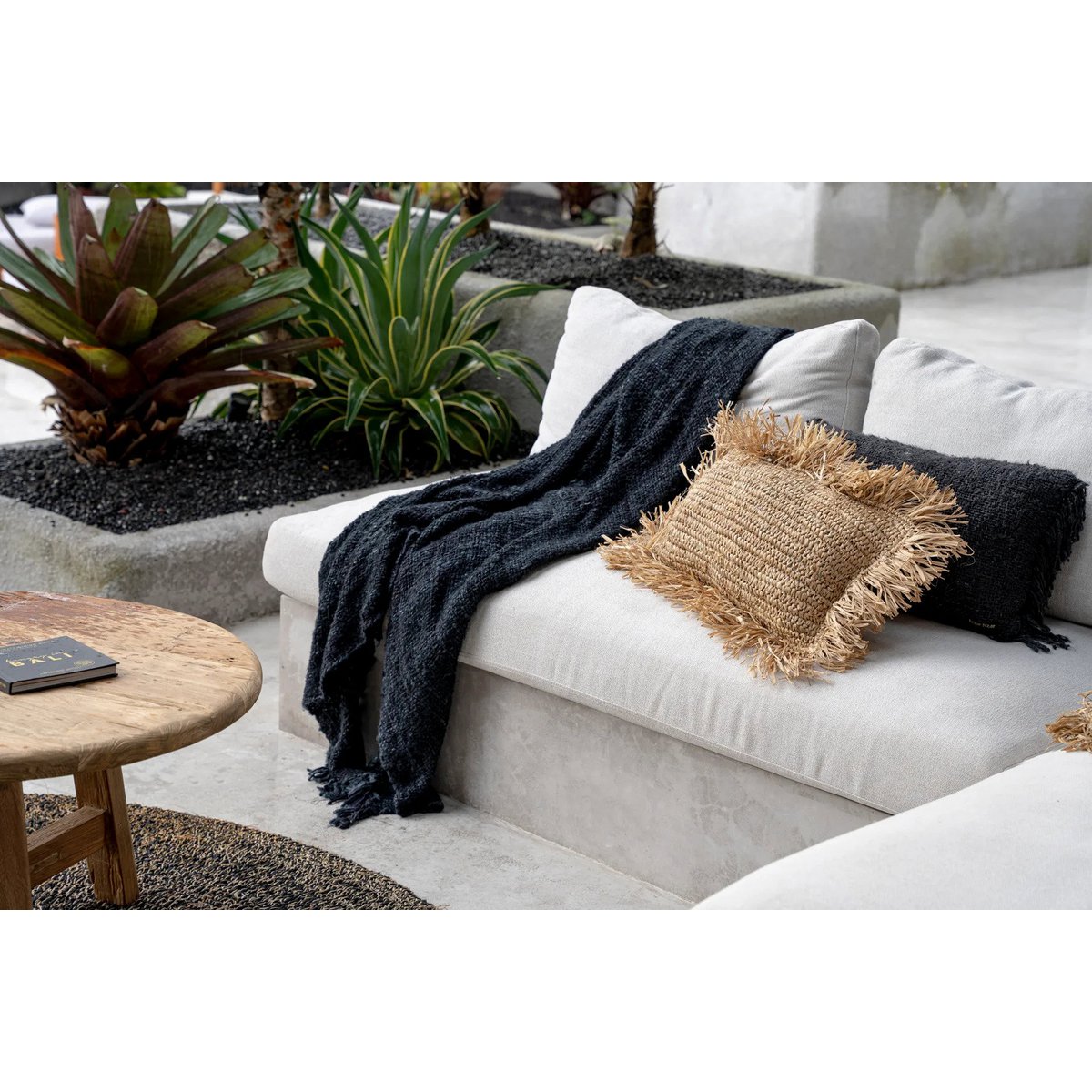 Raffia Kissenbezug, Bast mit Fransen - 30x50