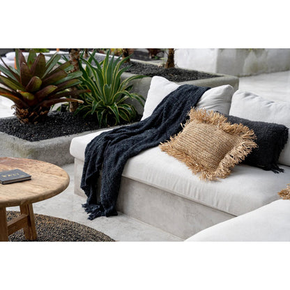 Raffia Kissenbezug, Bast mit Fransen - 30x50