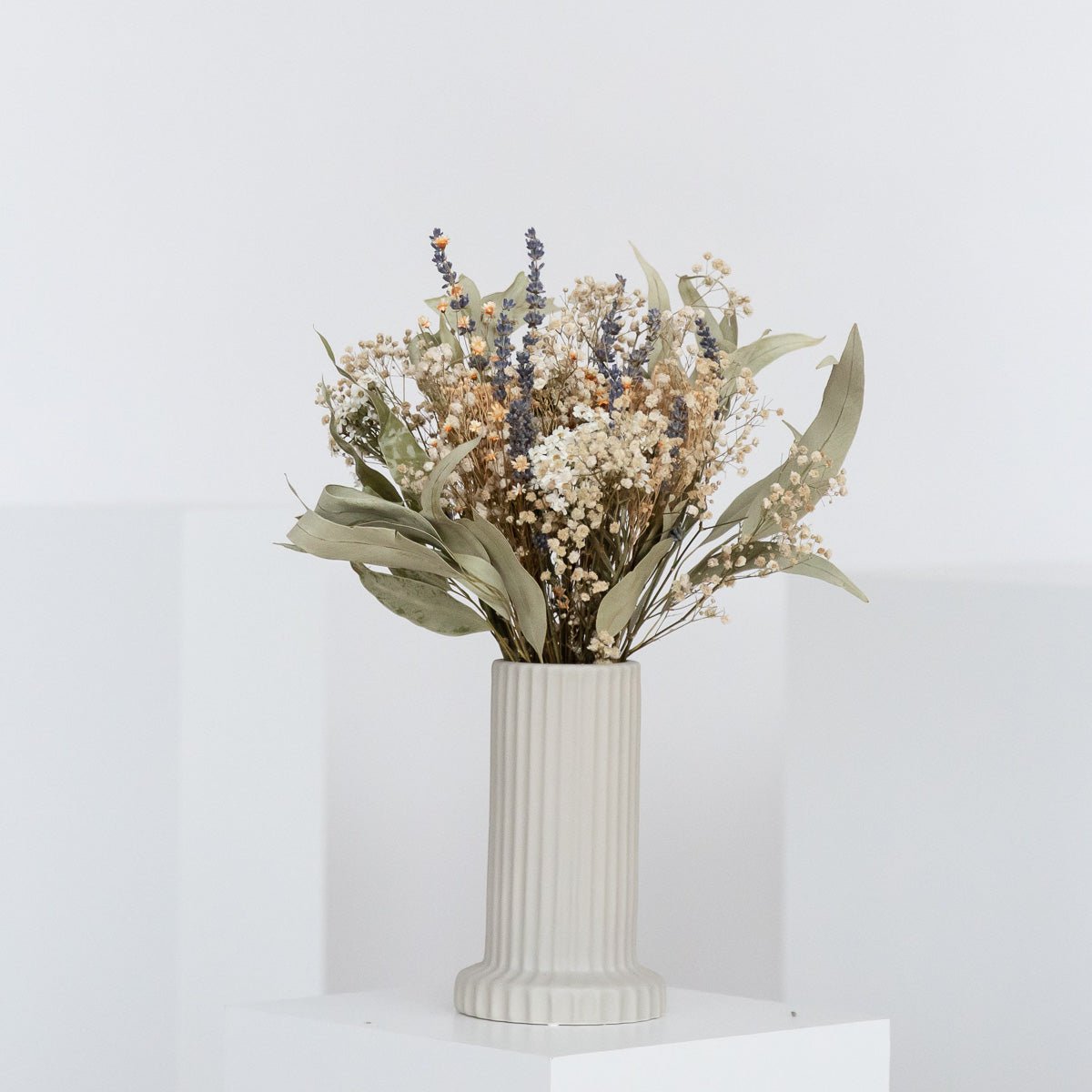 Spring melody: harmony of lavender, glixia and eucalyptus in a dried flower bouquet