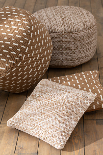 Pouf Round Lines, Outdoor Polyester - Brown/White Stripes