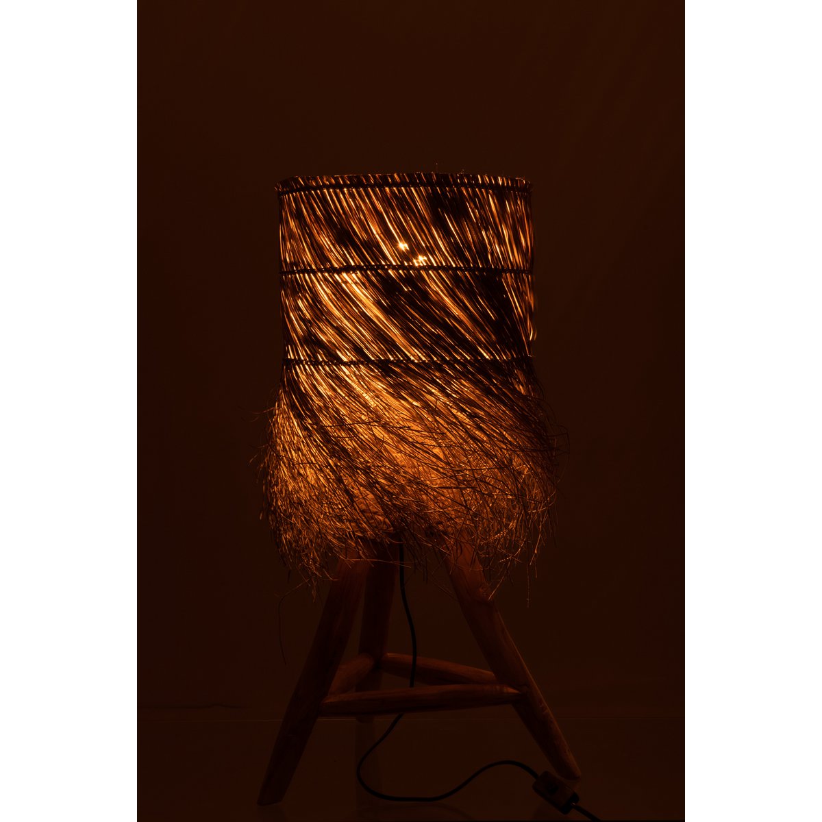 Rafi table lamp made of grass and teak, natural