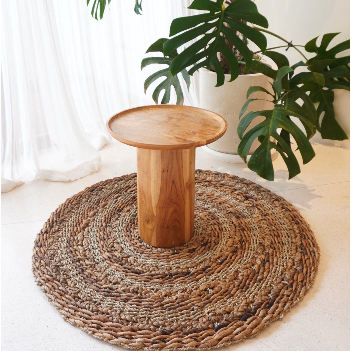 Carpet 100/120 cm with stripes, round plant fiber carpet made of banana fibers, seagrass and water hyacinth, brown beige carpet POHON (2 sizes)