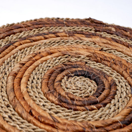 Tischset (4er- oder 6er-Set) MATARAM | Boho Tischset rund aus Bananenfaser & Seegras 38 cm