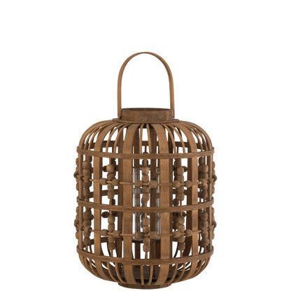Lantern with beads - wood, natural