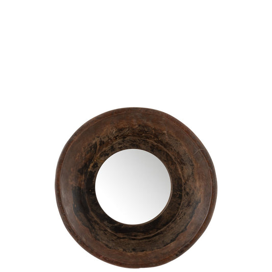 Mirror in round bowl shape - recycled wood - antique brown
