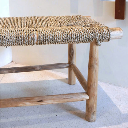 SUNGAI bench made of solid wood with seat made of woven seagrass