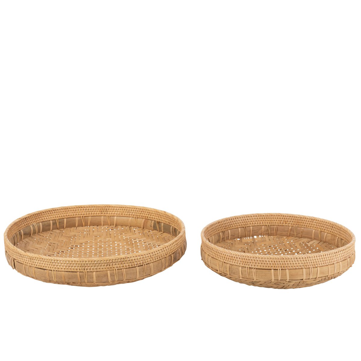 Set of 2 rattan bowls, natural - round