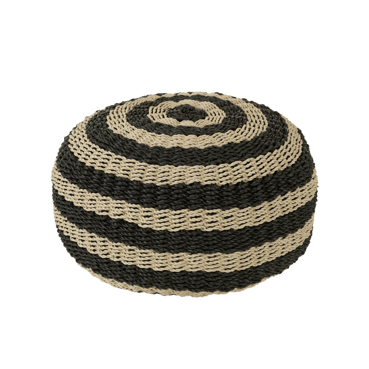 Round pouf - Stripes - woven plastic, black/natural
