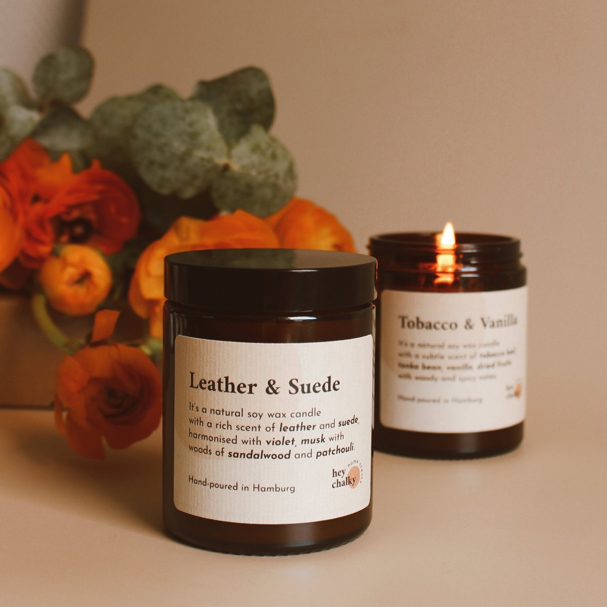 Candle "Leather and Suede" 155 g - scented candle in a glass