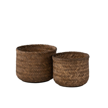 Simple baskets in a set of 2 made of bamboo - dark brown