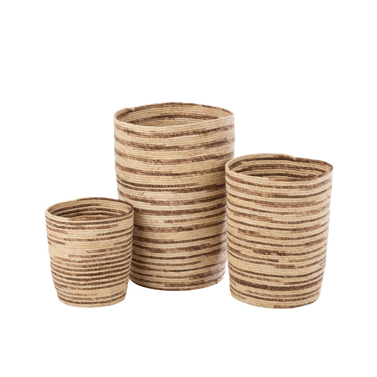 Set of 3 corn baskets, natural brown