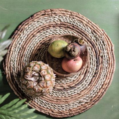 Placemat (set of 4 or 6) MATARAM | Boho round placemat made of banana fiber &amp; seagrass 38 cm