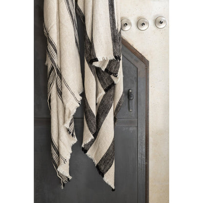Plaid made of linen/cotton - beige black stripes - 171 x 127 cm