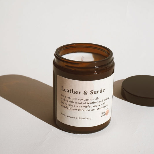Candle "Leather and Suede" 155 g - scented candle in a glass