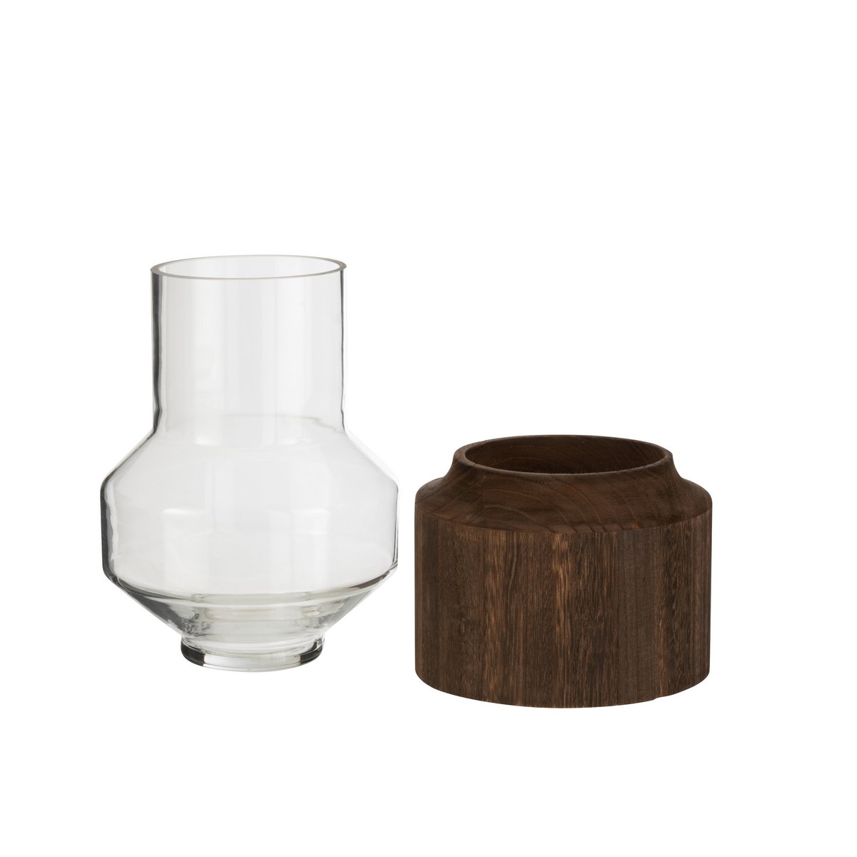 Vase aus Glas mit Holzaufsatz - small