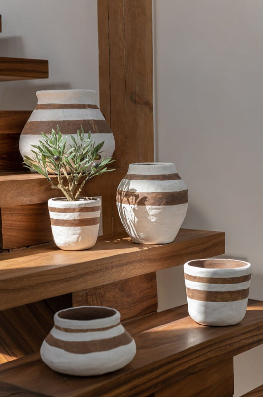 Vase Kenya Low - ceramic, white/brown, small