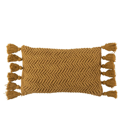 Cushion with tassels, long - ochre, 60 x 30 cm