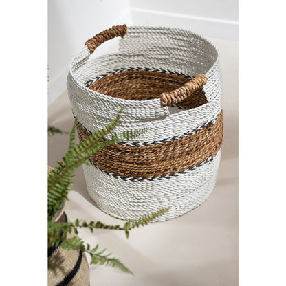 Set of 3 baskets with handle Laura, raffia - white/natural