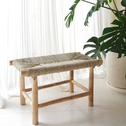 SUNGAI bench made of solid wood with seat made of woven seagrass