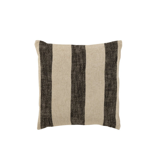 Cushion with block stripes - linen, beige black 45 x 45 cm