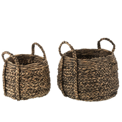 Set of 2 baskets made of compact water hyacinth, dark brown