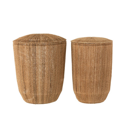 Set of 2 Man Dantya Long baskets with lids, natural jute