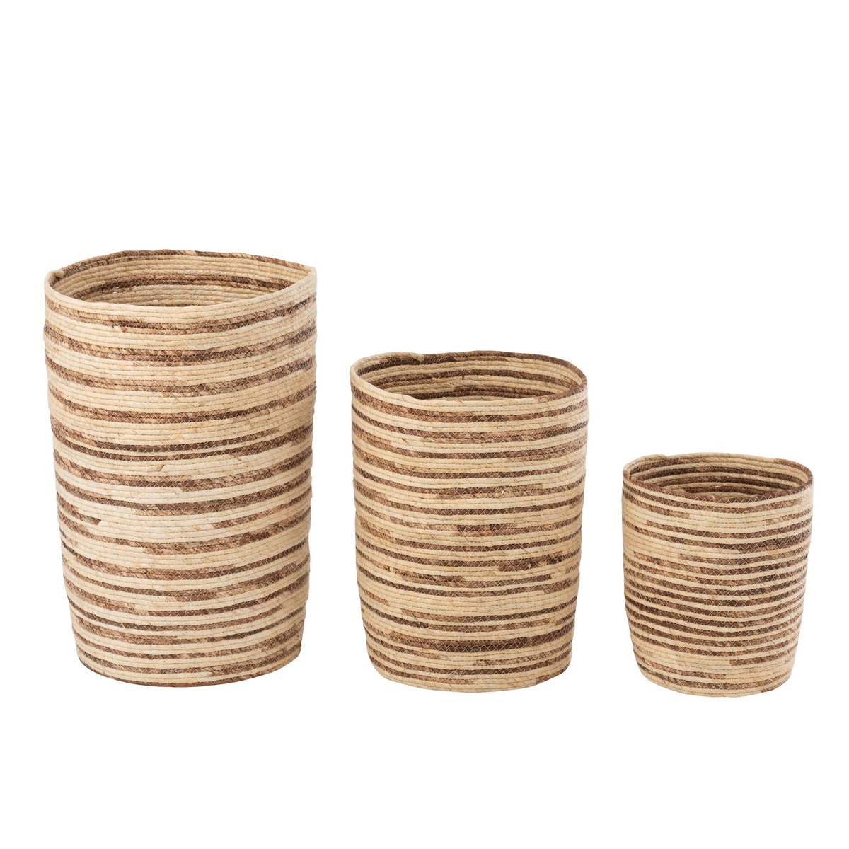 Set of 3 corn baskets, natural brown