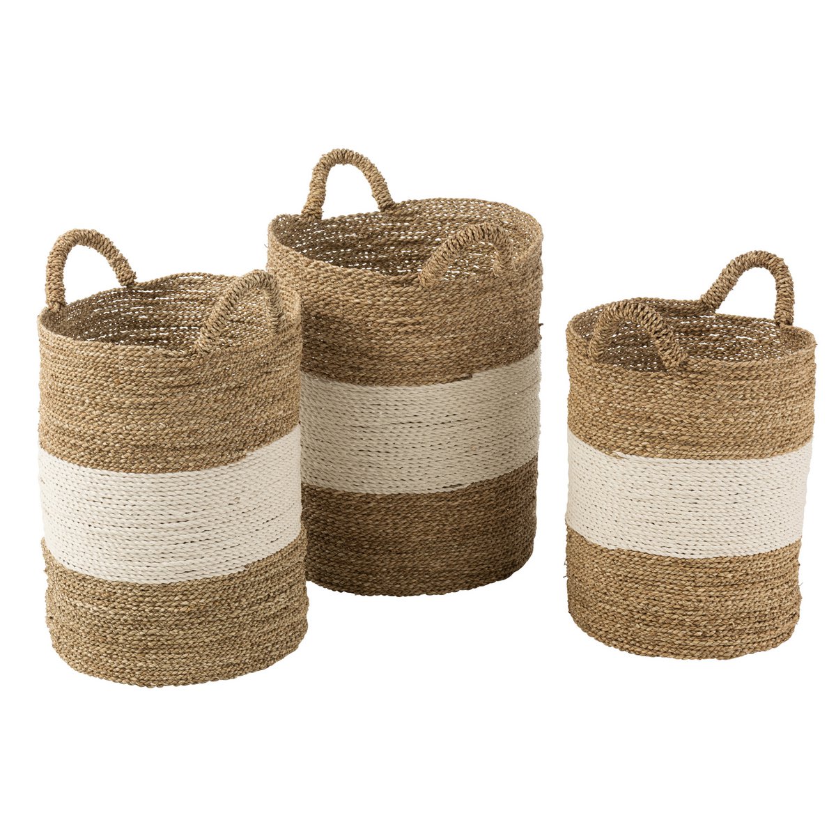 Set of 3 baskets - seagrass, white/natural