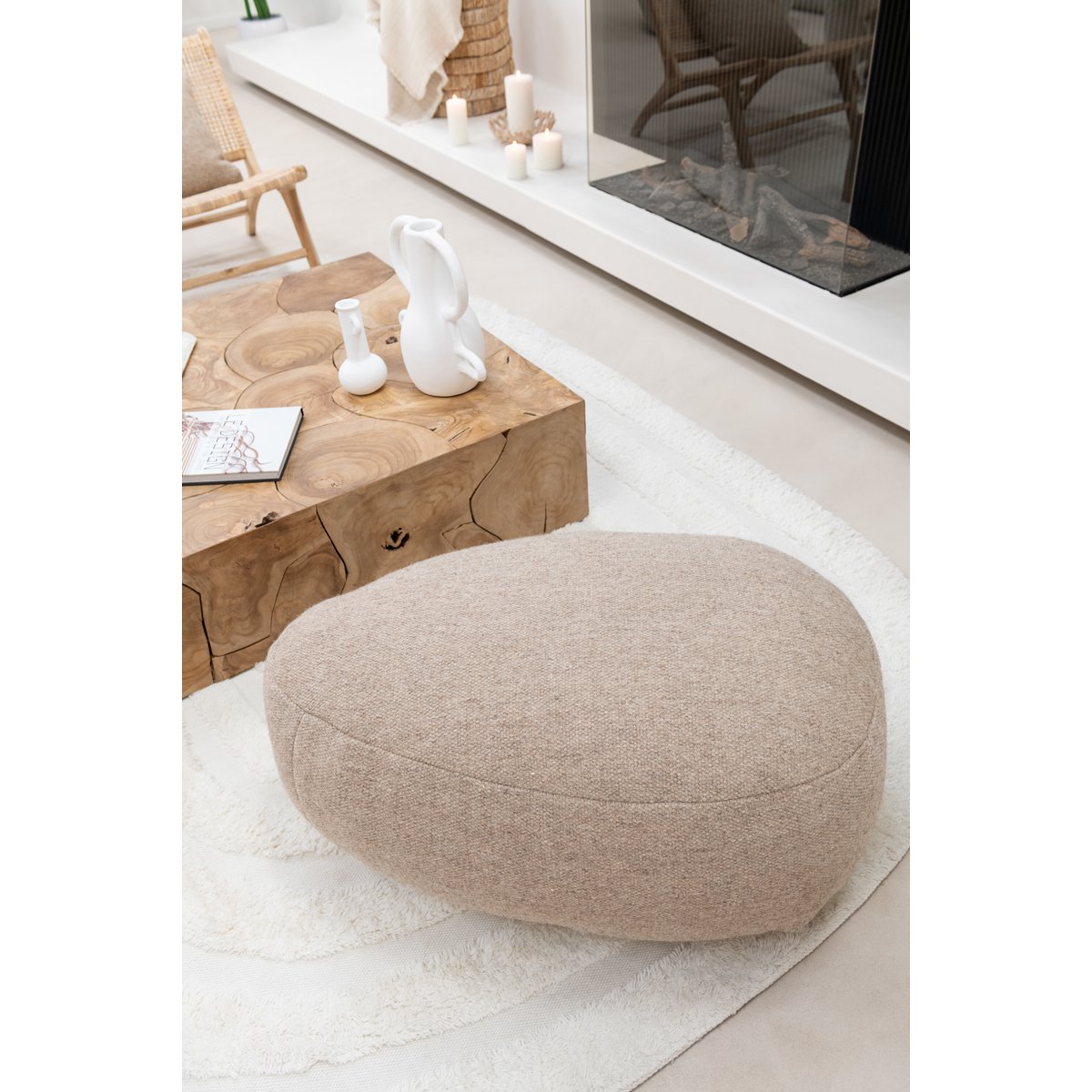 Pouf Stone, stone wool beige