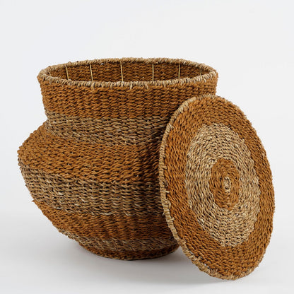 Tacoma storage basket with lid, jute yellow H48 x Ø55 cm